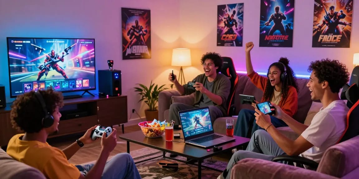 Enjoying vibrant porn games online with friends in a cozy gaming environment.