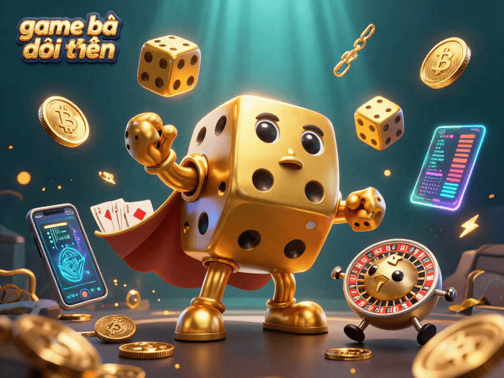 Engage with the game bài đổi thưởng featuring golden dice golem alongside crypto elements
