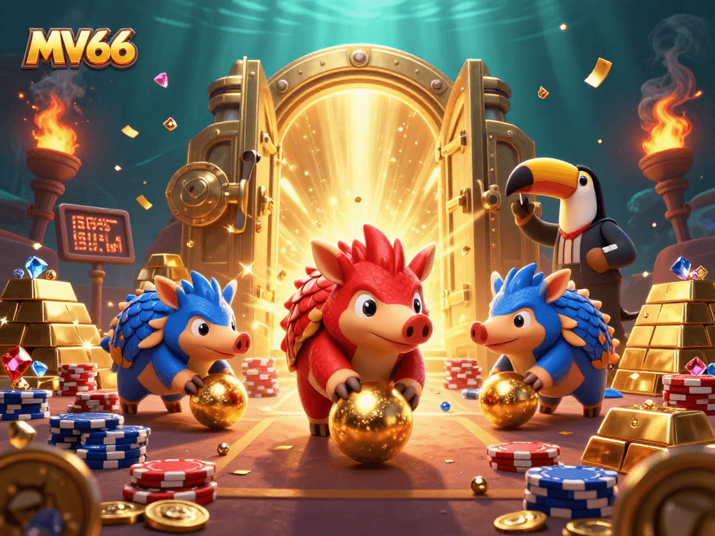 Engage with MV66 as rival pangolins compete amidst glittering casino treasures.