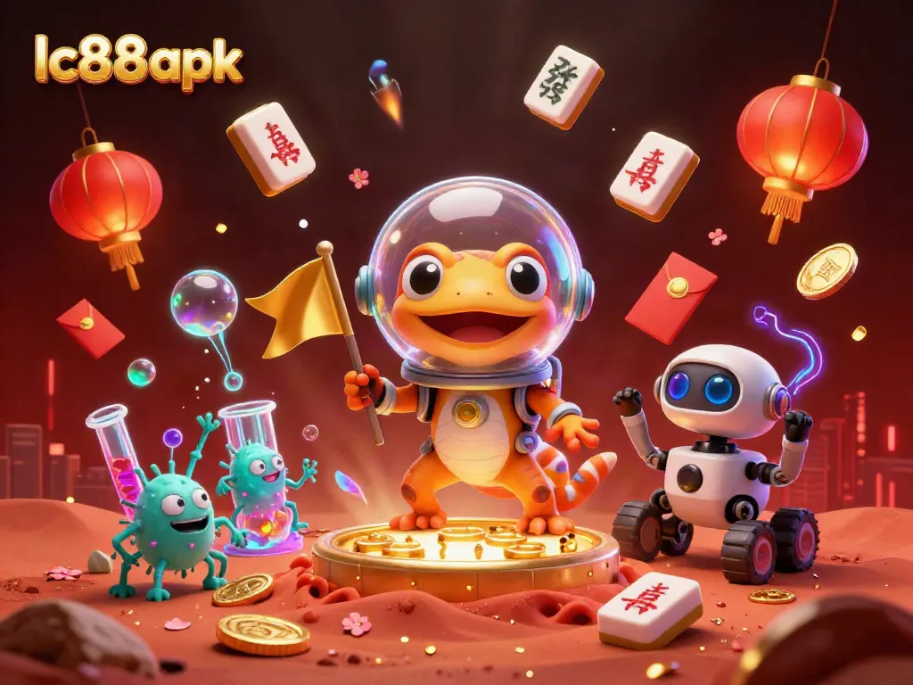 Engage with lc88 apk as Martian gecko discovers a golden casino in a vibrant alien world.