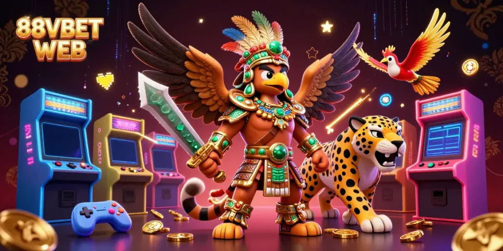 Experience thrilling gaming with 88VBET WEB, a vibrant casino scene artfully showcasing warriors in action.
