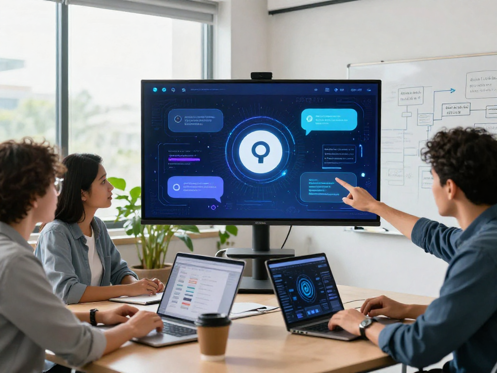 Collaborative team discussing innovative juicy chat ai features in a modern workspace.