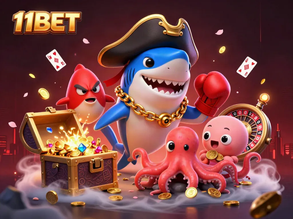 Experience thrilling gaming at 11BET with captivating pirate characters and casino elements.