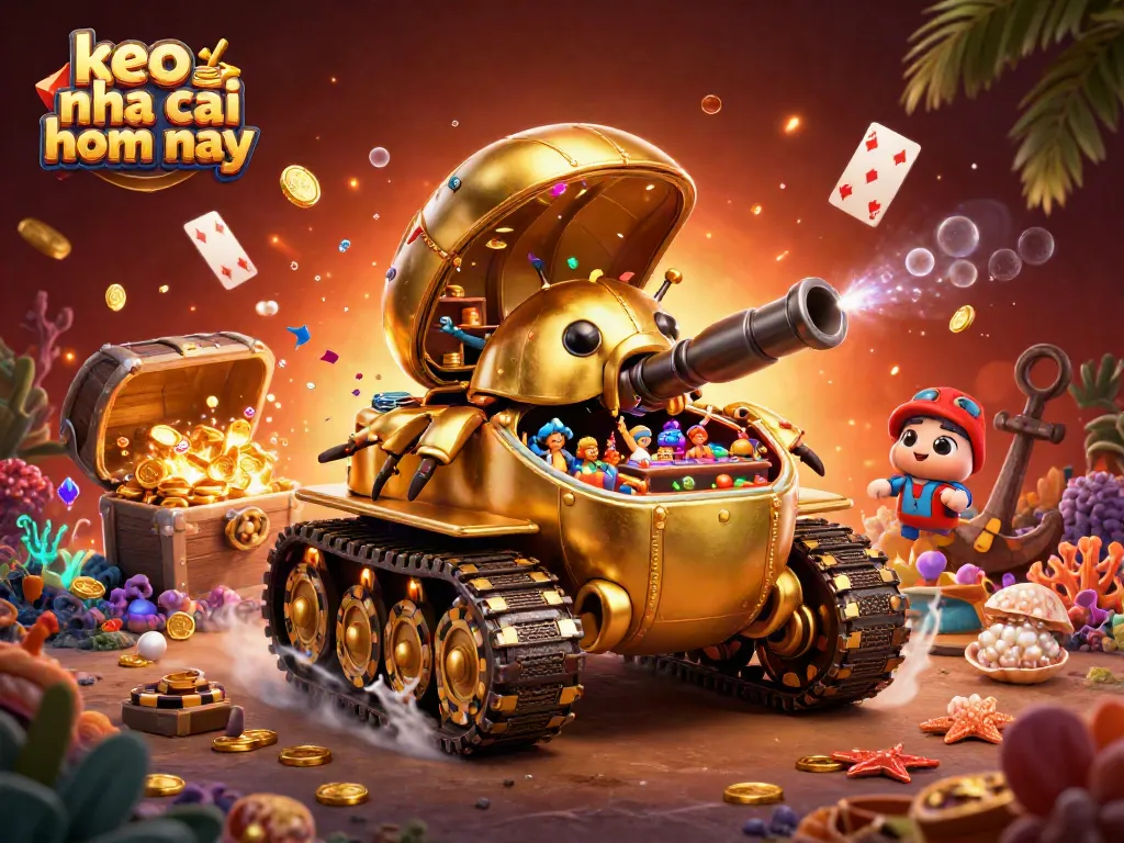 Play keo nha cai hom nay with a lively casino scene featuring a golden beetle tank and gemstones