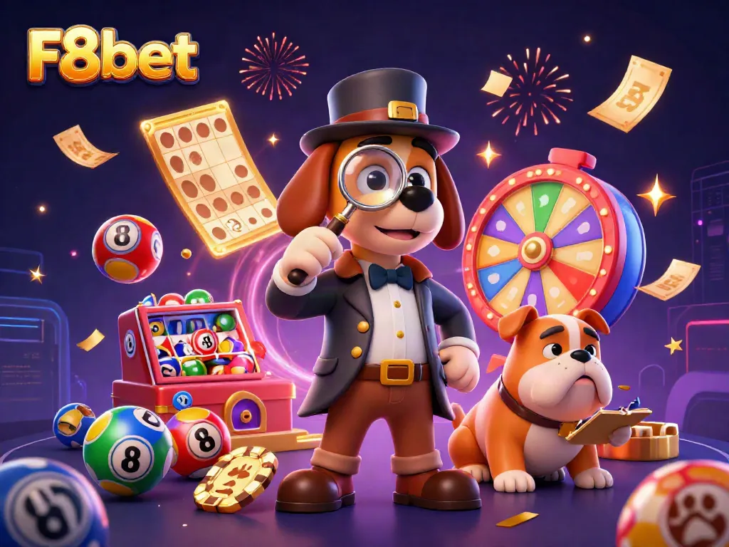 Engage in thrilling gameplay with F8bet as characters uncover a golden poker chip amidst vibrant casino elements.
