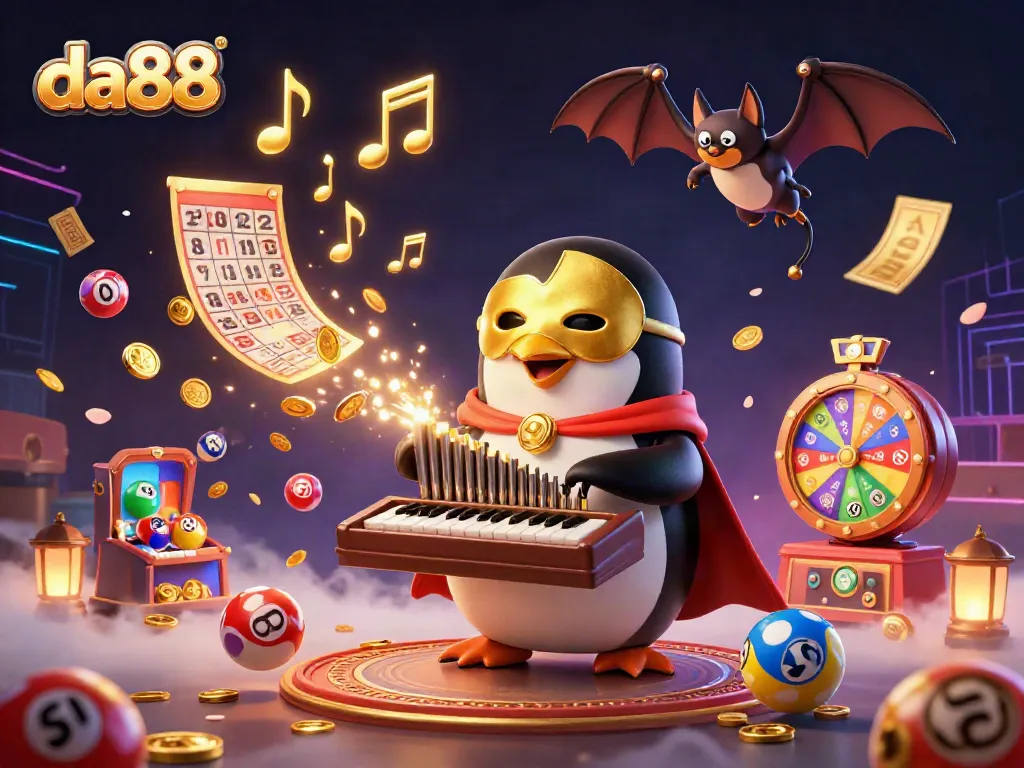 Step into da88's vibrant world of gaming with a lively 3D illustration showcasing thrilling casino elements.