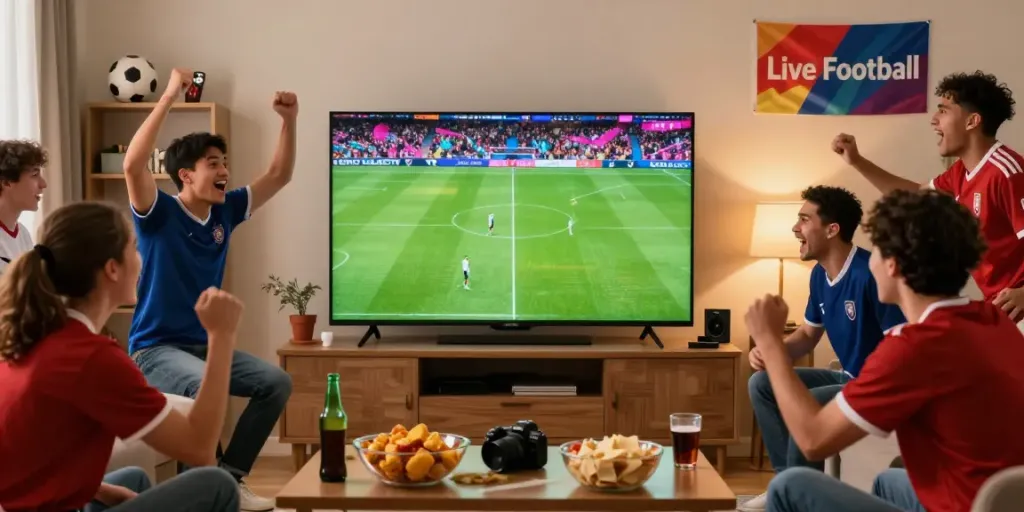 Football fans enjoying a live match on XOILACTV in a lively setting.