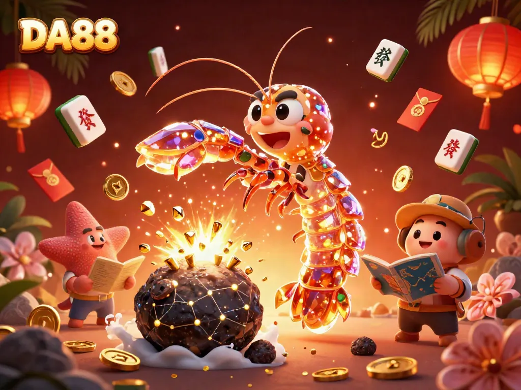 DA88 showcases a vibrant casino scene with a samurai mantis shrimp and stars