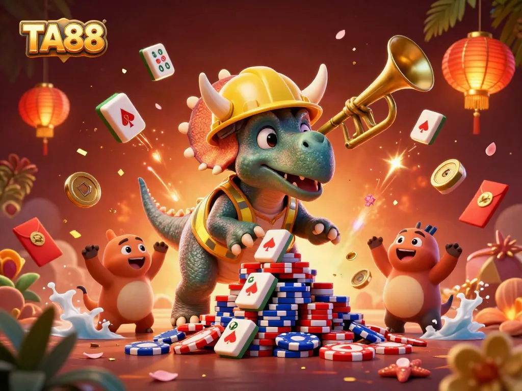 TA88's online gaming experience illuminated by a vibrant celebration of poker and luck.