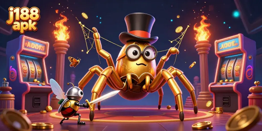 Experience the excitement of j188 apk with a golden tarantula and knight in an engaging casino setting.
