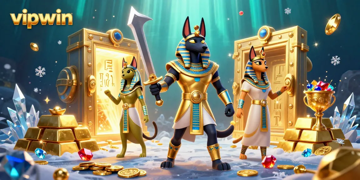 Experience thrilling wins at vipwin with 3D rich Egyptian-themed casino adventure illustration.