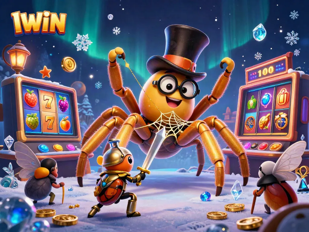 IWIN brings slot game excitement, featuring a golden tarantula, knight, and vivid symbols.