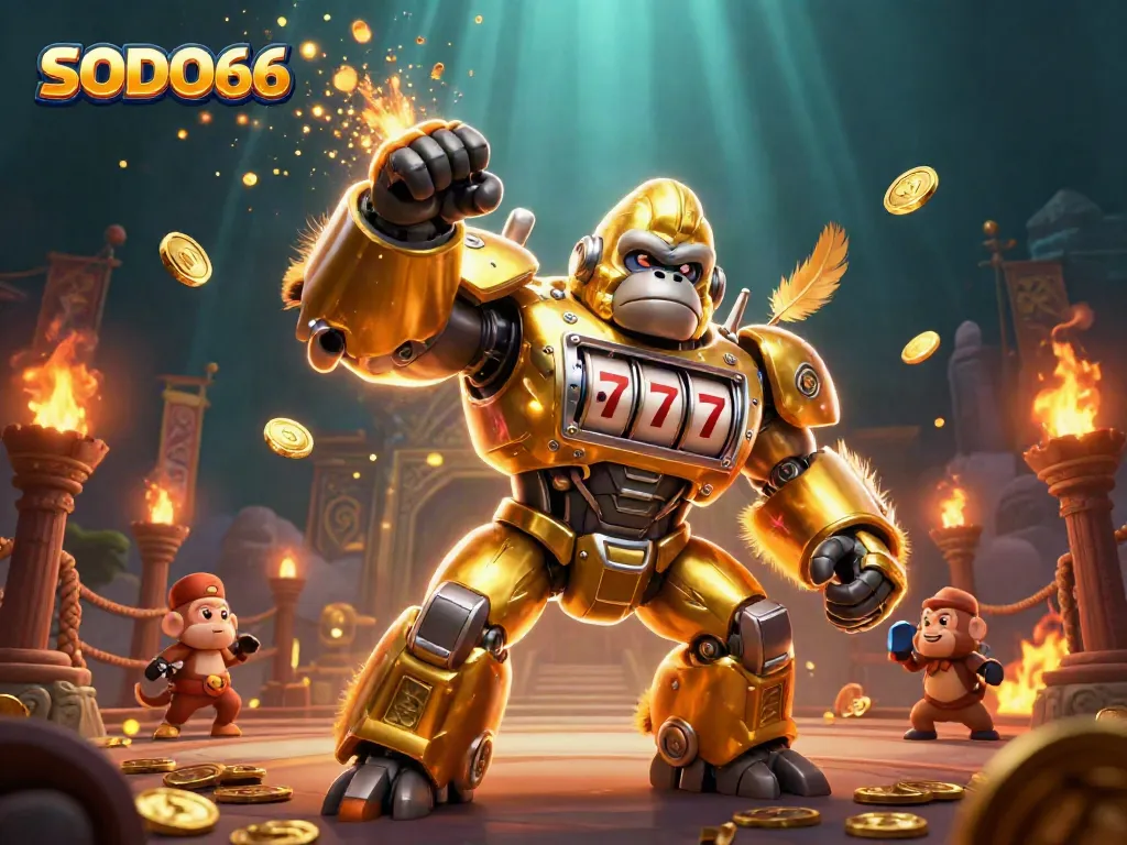 Win big at SODO66 with thrilling casino action featuring a golden gorilla mech!