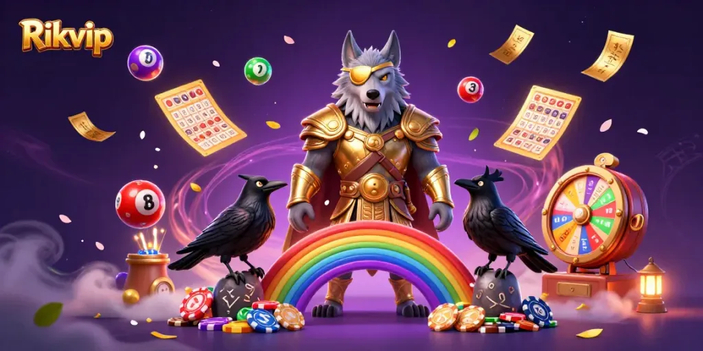 Experience exhilarating gameplay with Rikvip’s colorful casino-themed digital illustration.