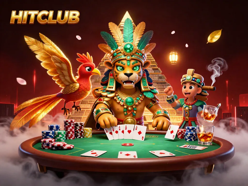 Experience exhilarating gameplay at HITCLUB with a vibrant poker scene filled with dynamic elements.