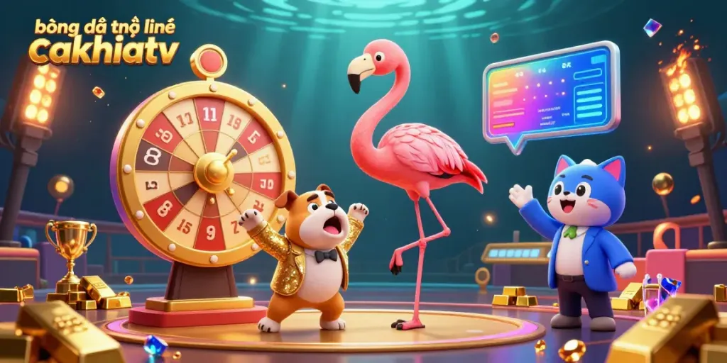 Bóng đá trực tuyến cakhiatv showcases sports betting excitement with a vibrant game show scene