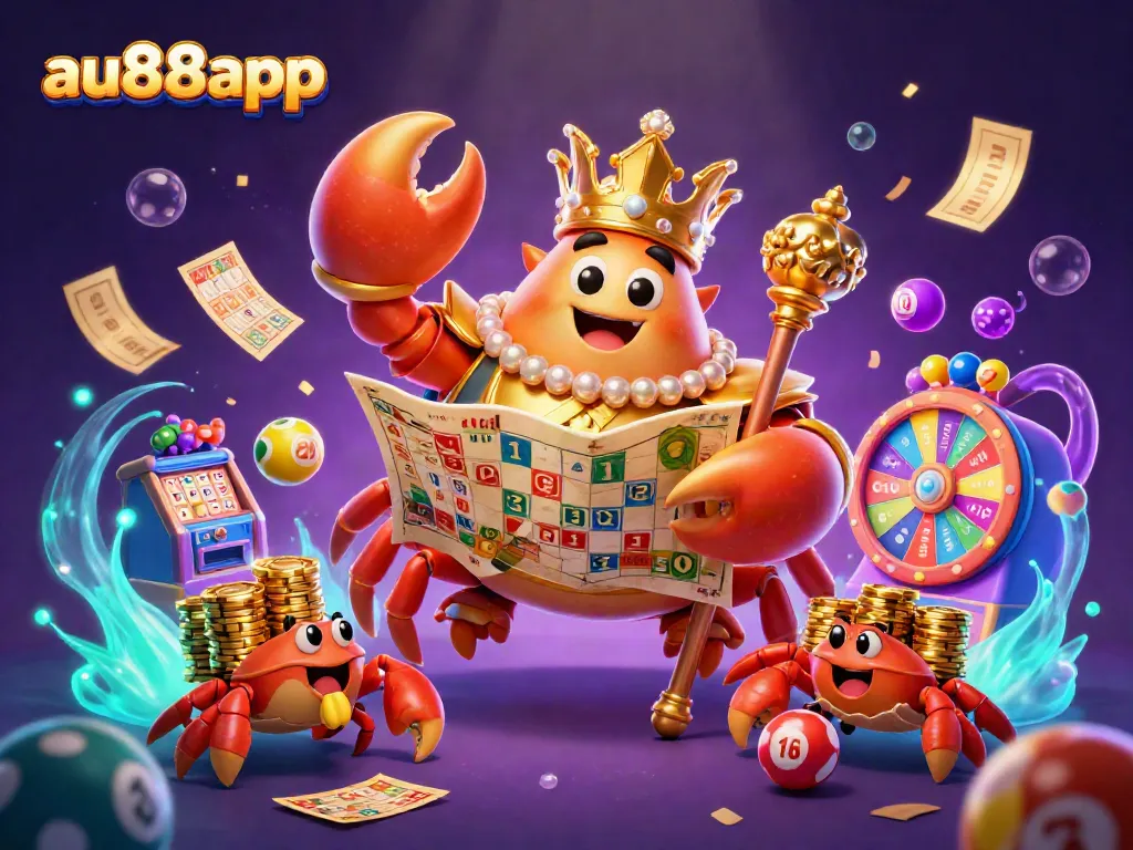 Experience thrilling wins at au88app with exciting games, vibrant lottery balls, and a golden crab emperor.