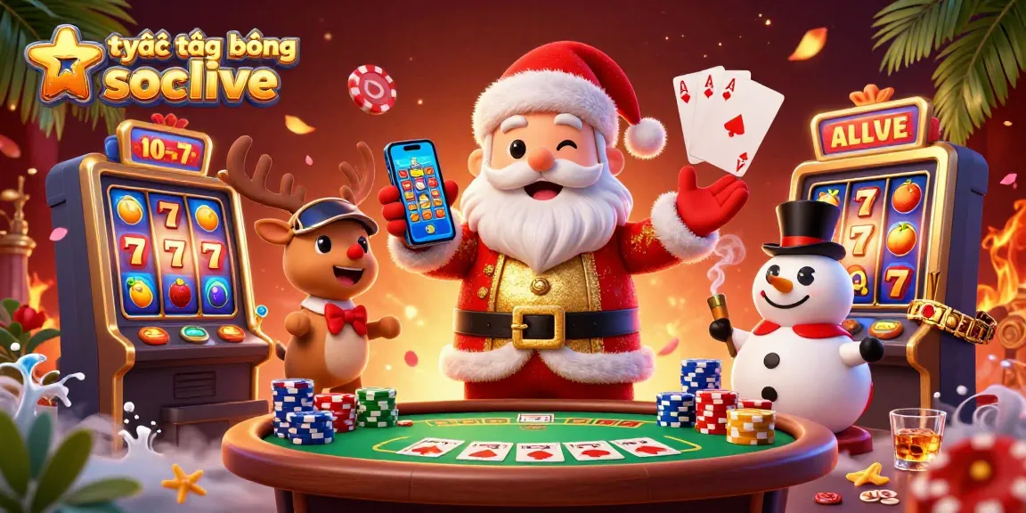 Experience trực tiếp bóng đá socolive with festive 3D characters celebrating in a casino setting.