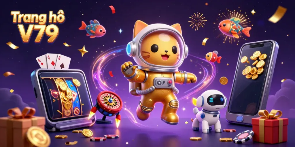 Play exciting games like slots and poker on Trang chủ V79 with the unique astronaut and alien-inspired scene.