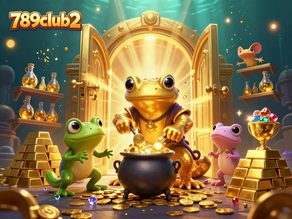 Experience the magic of 789club2 with vibrant gold coins and jackpots in a bustling casino scene.
