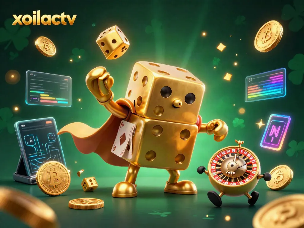 Experience thrilling gameplay with xoilactv's exciting golden dice golem and crypto-themed elements.