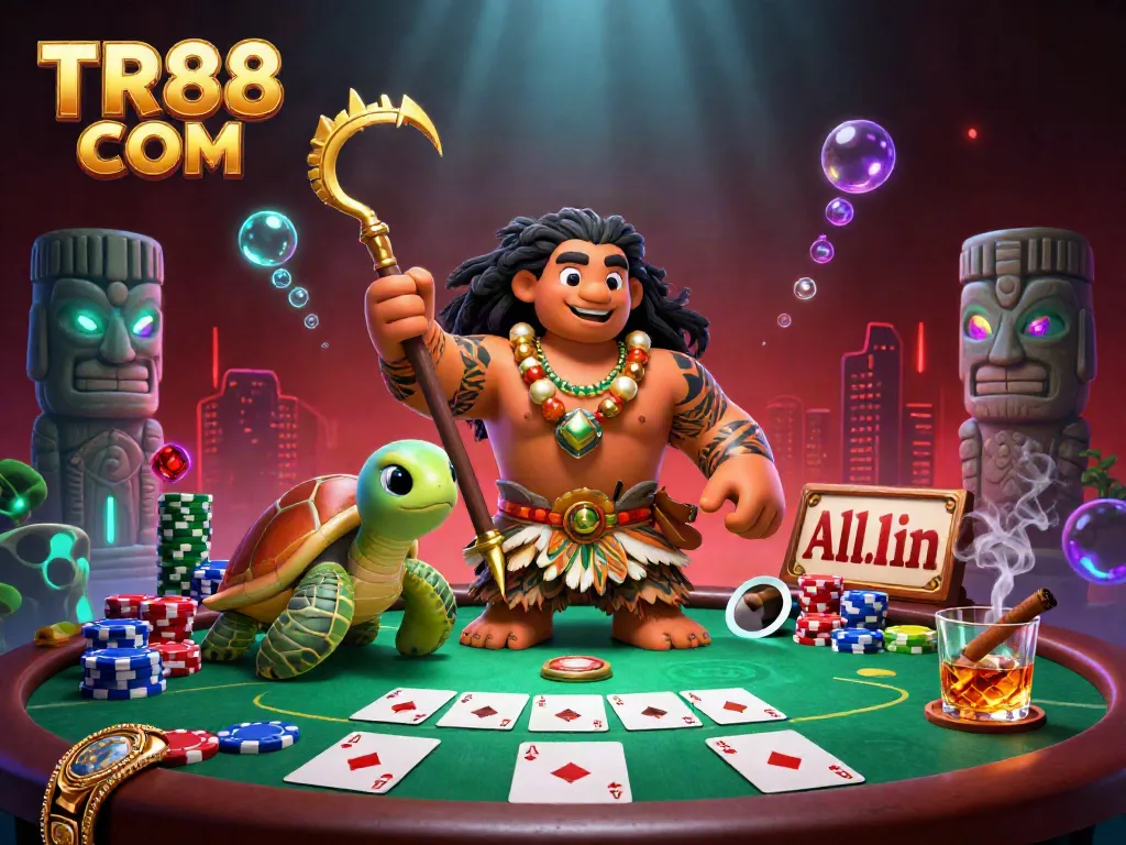 Engage with TR88 COM in this lively illustration featuring vibrant casino elements and characters bringing excitement to gaming.