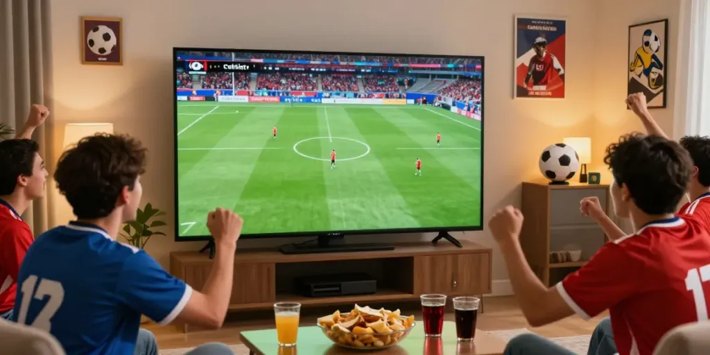Excited fans enjoying a live match on cakhiatv in a cozy setting.
