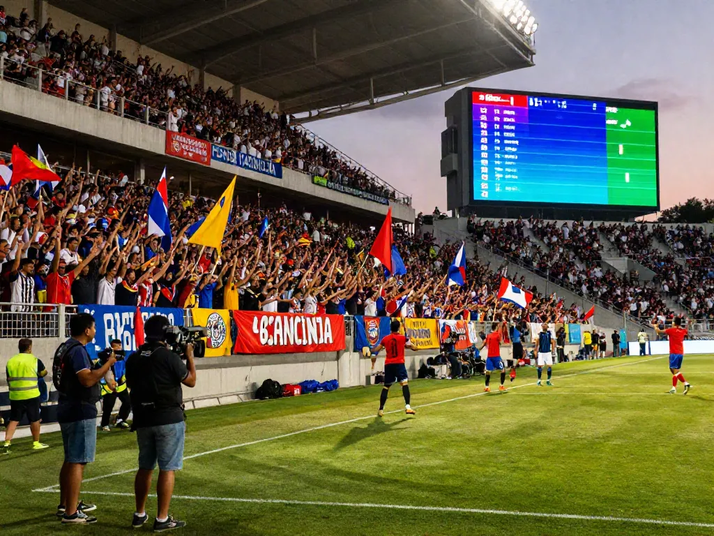 Dynamic soccer match atmosphere with fans cheering at GavangTV events.