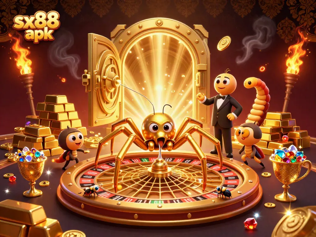 Engage with sx88 apk through an exhilarating casino adventure featuring a roulette wheel web and dynamic characters.
