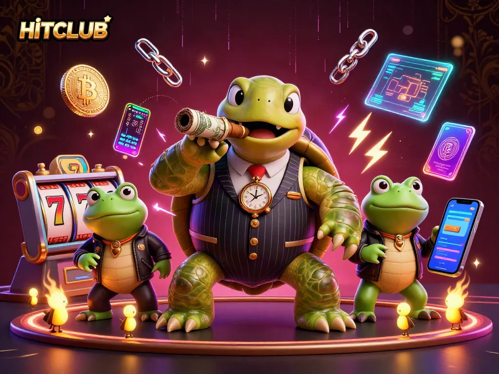Engage in gaming excitement with HITCLUB's vibrant 3D illustration showcasing dynamic casino action.
