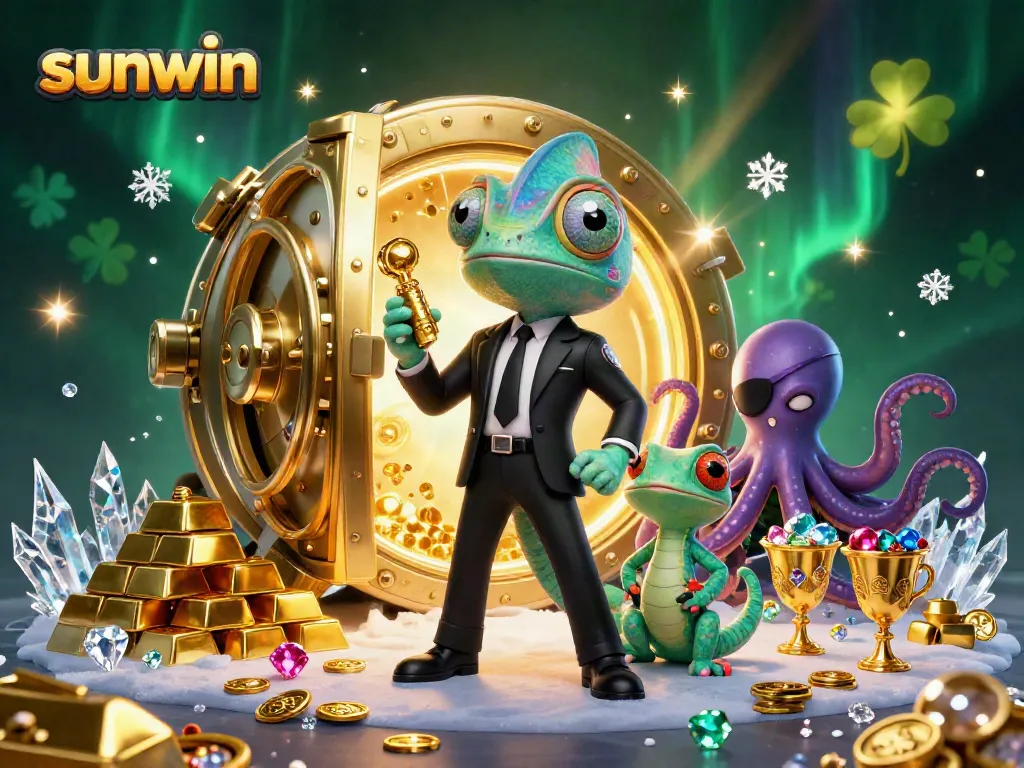 Experience sunwin's exhilarating online casino ambiance with action-packed characters and golden treasures.