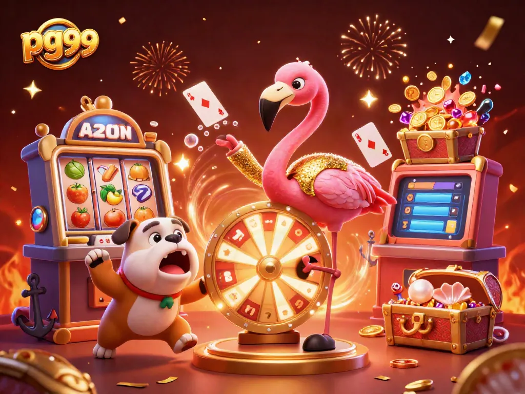 Experience the thrilling world of pg99 gambling with vibrant 3D casino elements and characters.