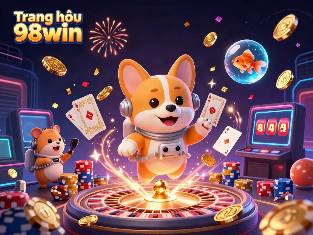 Experience the thrill at Trang chủ 98win with vibrant casino elements and fun characters!