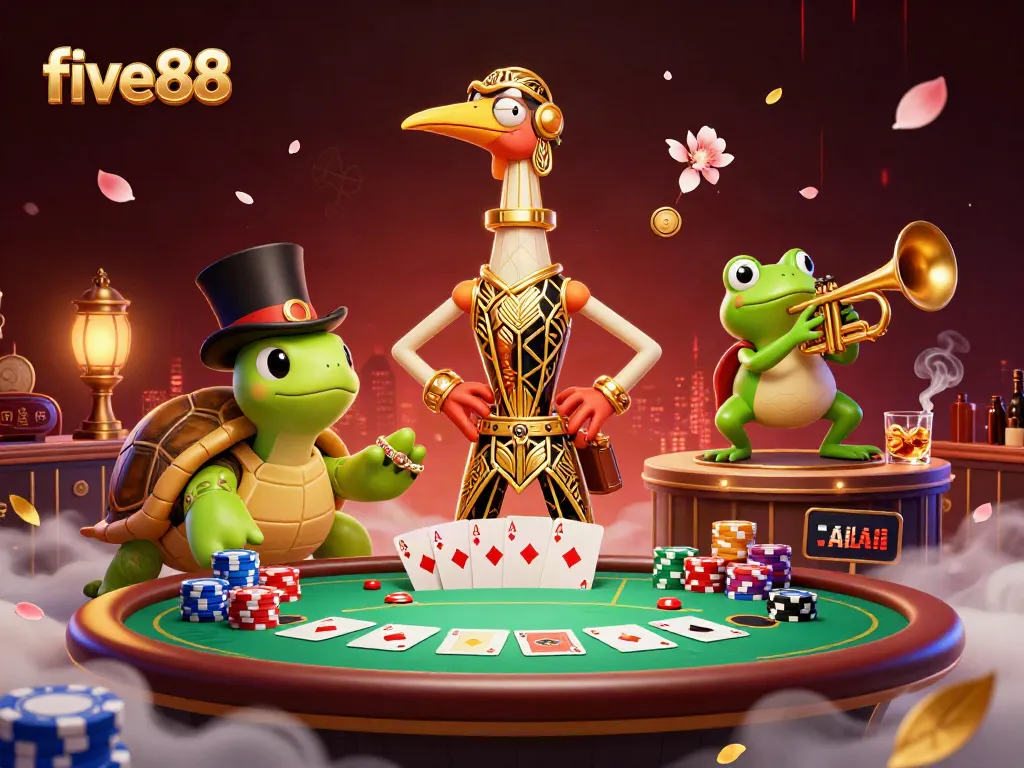 Join the excitement at five88, where vibrant game elements and unique characters bring the casino to life.
