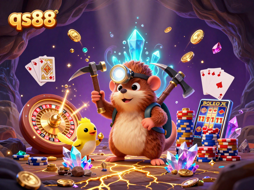 Join the treasure hunter mole in the qs88 cave, where golden gems and casino excitement shine.