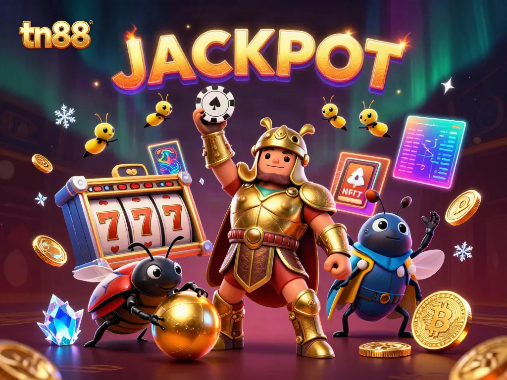 tn88 jackpot scene with cartoon beetles and vibrant casino elements