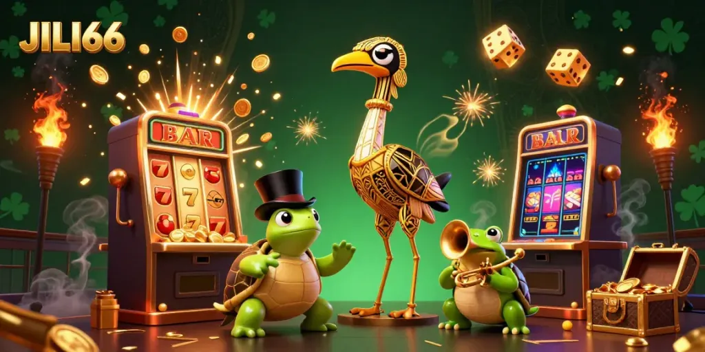 Experience the thrill of JILI66 with vibrant casino characters and winning slots in a rich 3D scene.