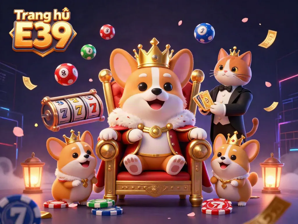 Engage in the vibrant atmosphere of gambling at Trang chủ E39 with a royal corgi throne and dynamic game elements.
