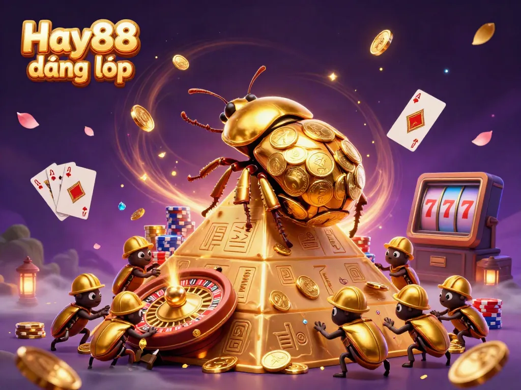 Win big with Hay88 đăng nhập: a vibrant casino scene filled with golden symbols and dynamic elements.