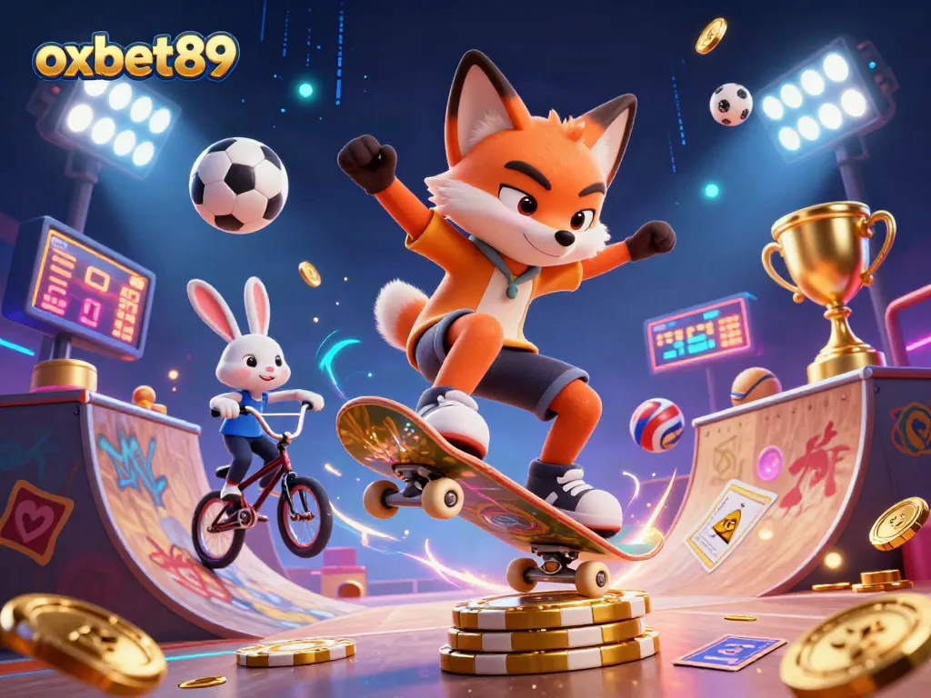 Experience thrilling gameplay at oxbet89 with vibrant casino-style 3D illustration featuring exciting characters and elements.