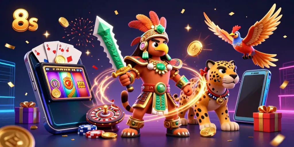 Experience the thrill of 8s casino with dynamic characters and vibrant gaming elements.