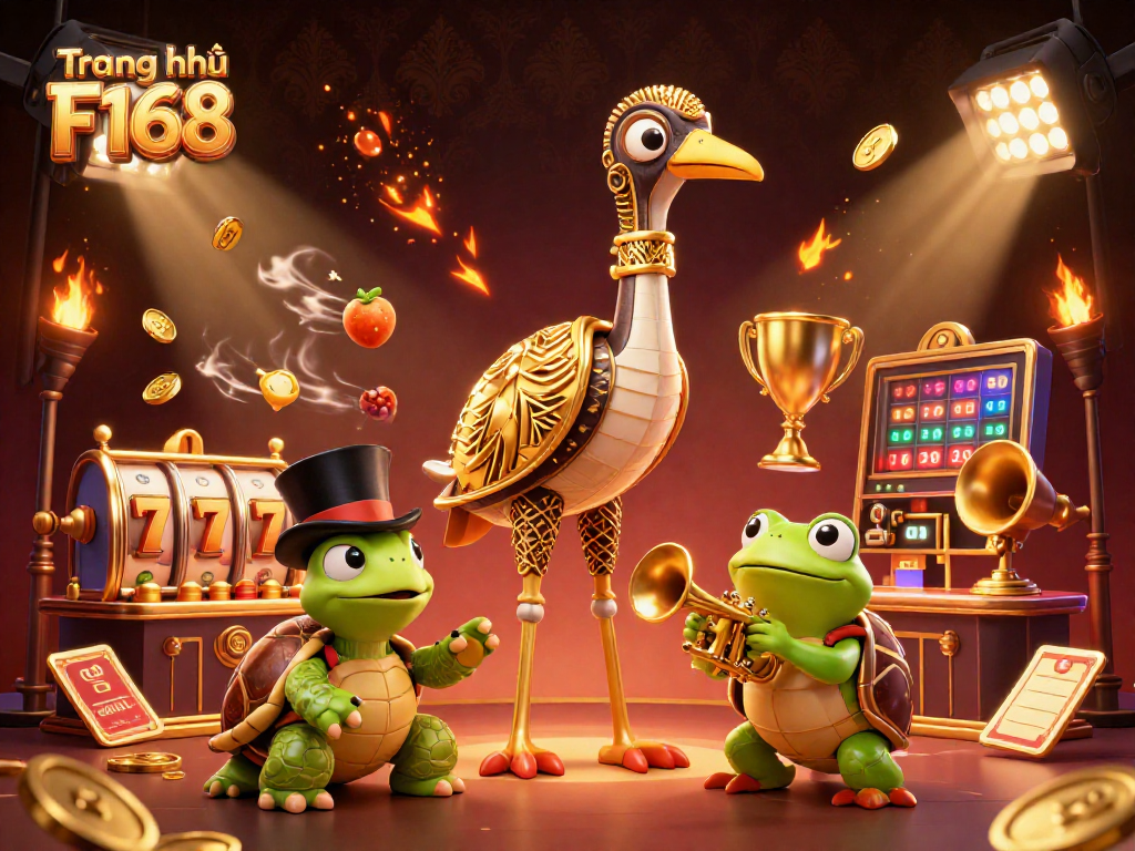 Spin the reels at Trang chủ F168 in a vibrant 3D casino illustration showcasing a lively atmosphere.