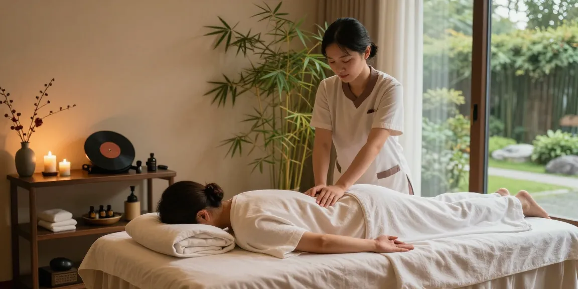 용인출장안마 relaxing massage in a serene spa environment with warm lighting and calming decor.