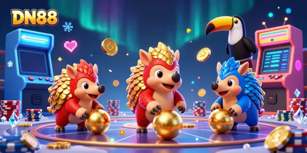 Experience the thrill of DN88 with dynamic pangolin rivals in a colorful casino adventure.
