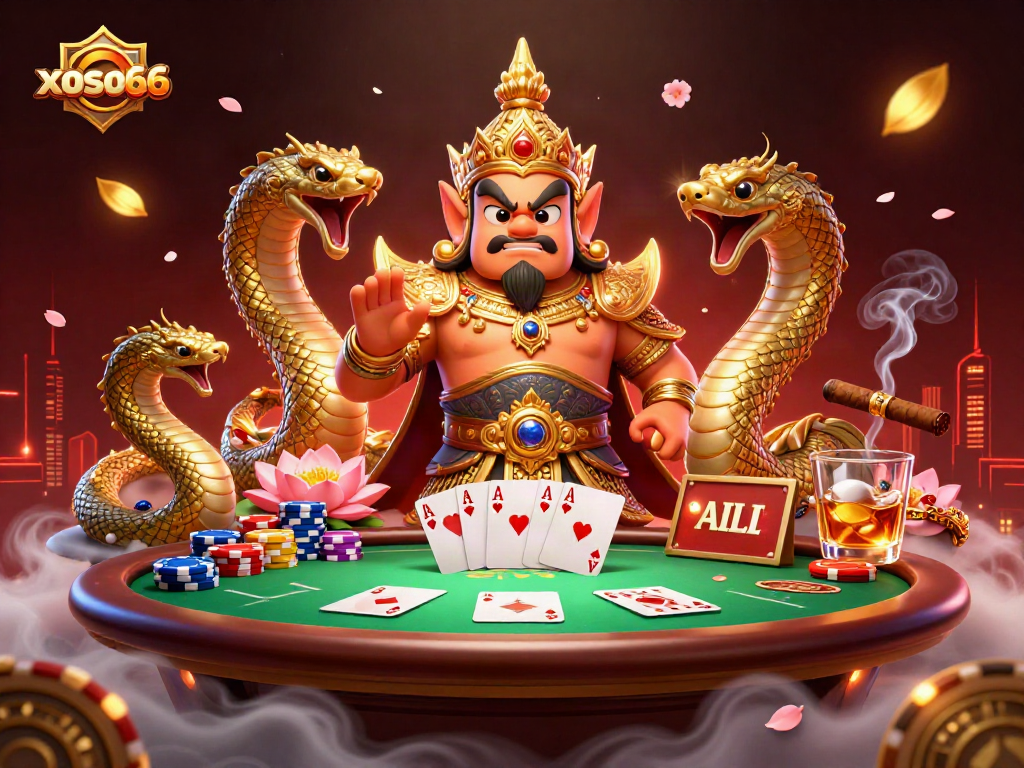 Engage with xoso66 poker elements in a vibrant 3D illustration featuring a unique guardian scene.