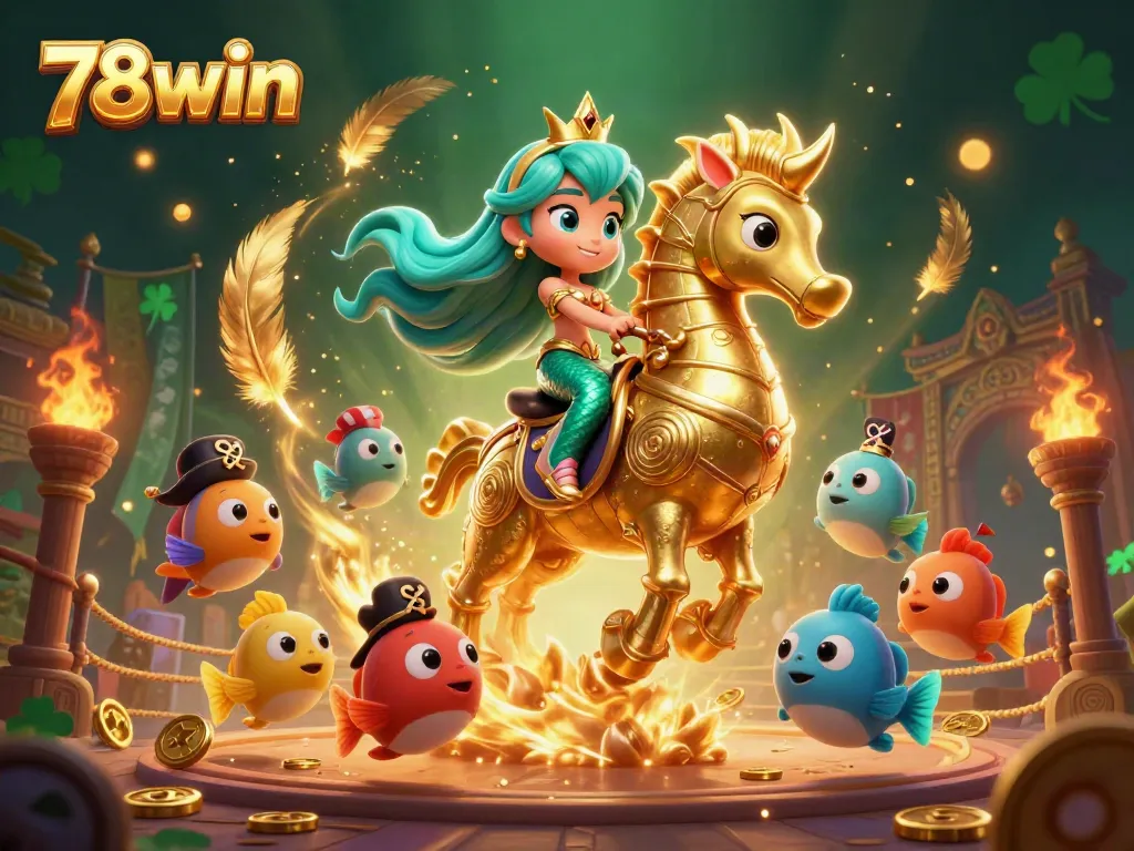 Experience thrilling gaming action at 78win, featuring a mermaid princess and vibrant casino elements.