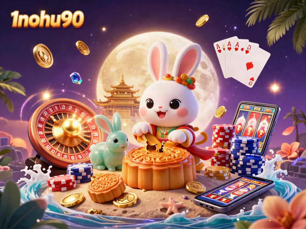 Experience the thrills of 1nohu90 with 3D cartoon characters celebrating big jackpot wins amidst vibrant casino elements.