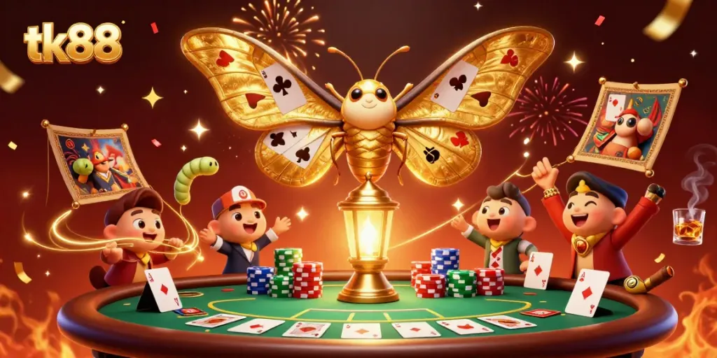Experience the enchanting atmosphere of tk88 with a vibrant casino scene featuring animated characters.